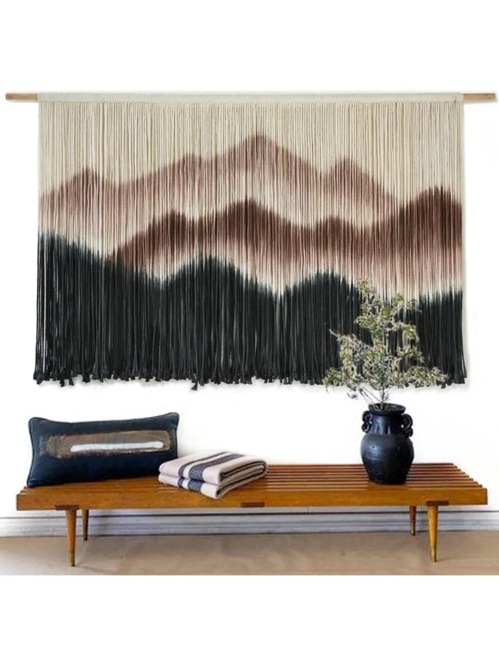 Boho Macrame Wall Hanging - Mountain Dip Dyed Fiber Art Decor 57